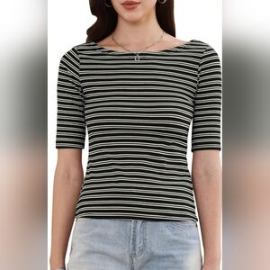 Allegra K Striped Boat Neck Top Size XL New With Tags 2026 Release